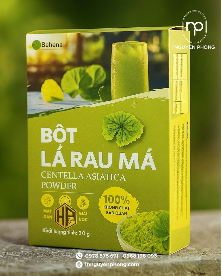 Mẫu hộp đựng bột rau má thương hiệu